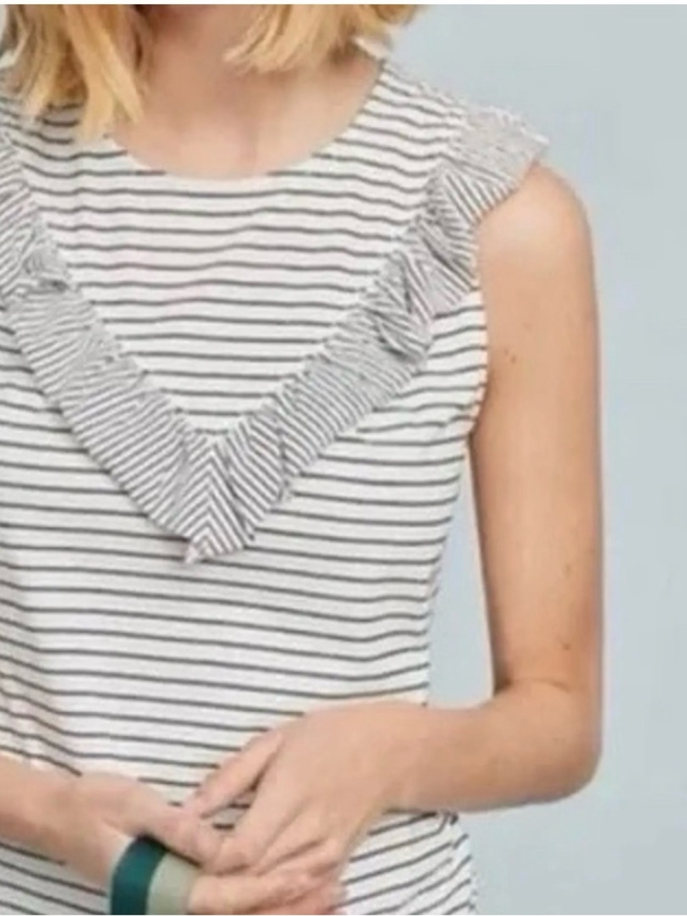 5/25$ Anthropologie Meave Striped Ruffle  Sleeveless, White & Black Size M